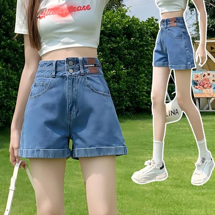 9qli- Celana Jeans Pendek Wanita Hot Pants Wanita Jumbo Short Pants Hitam Highwaist Celana