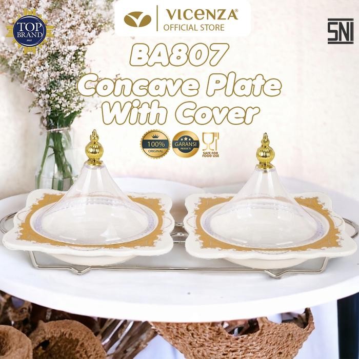 Vicenza Piring Kecil Cekung dengan Tutup Kerucut B807 Motif Padi