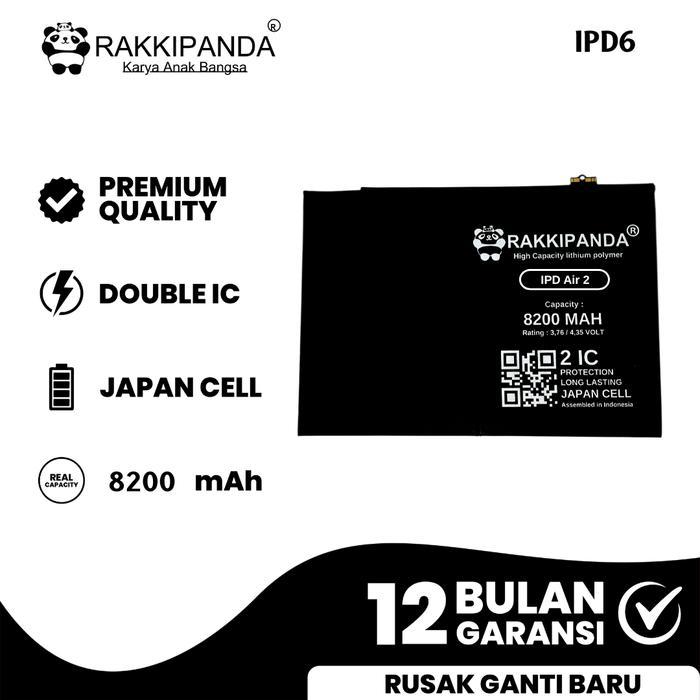 NEW RAKKIPANDA COMPATIBLE WITH IPAD AIR 2 A1566 / A1567 / A1547 / IPAD 6 A1893 / A1954 BATRE BATRAI