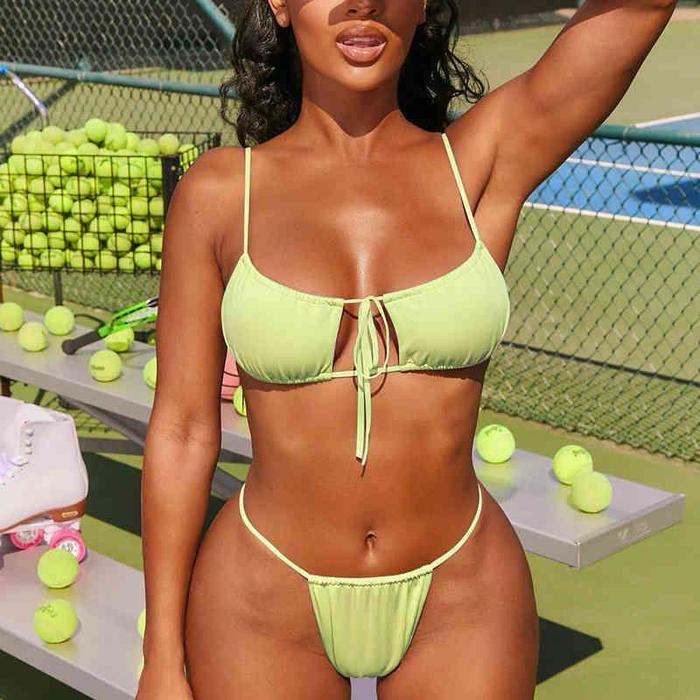 Baru Bikini Wanita Jejje G String Bikini Neon Pink Baju Renang Wanita Swims