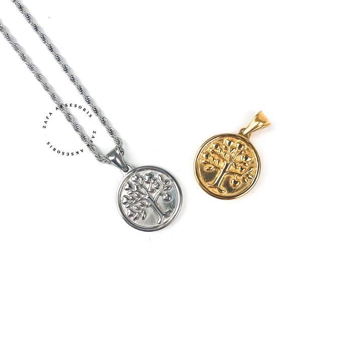 Zafa Liontin Kalung Stainless Steel Anti Karat - Ficus Tree - Silver