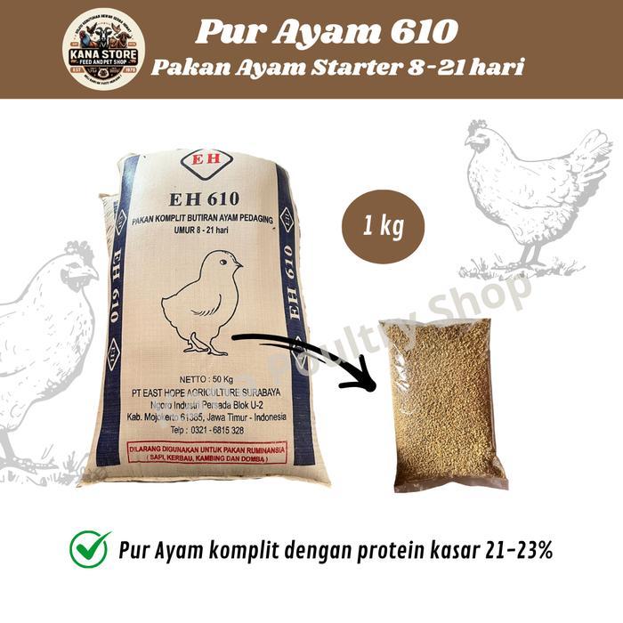 East Hope Pur Pakan Komplit Butiran untuk Ayam & Bebek Masa Awal Starter EH 610 1 kg Protein Kasar