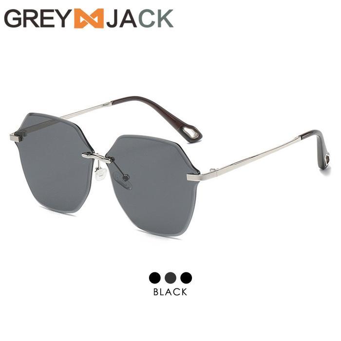 Grey Jack Kacamata Hitam Sunglasses Anti UV400 Sun Protection Rimless Bahan Metal Ringan Fashionable