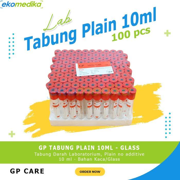 TABUNG VACUTAINER PLAIN 10ML GLASS MERK GP / TABUNG PLAIN 10 ML PET TUBE ISI 100 PCS