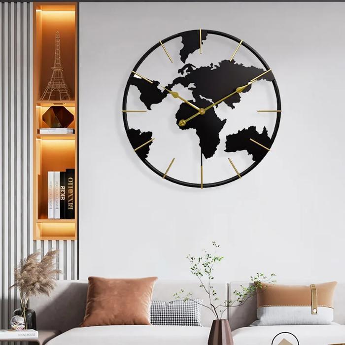 JAM DINDING BESAR GLOBE DESIGN IRON SILENT MOVEMENT 60 CM
