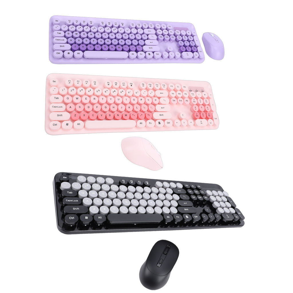 Terbaik Wireless Keyboard Wireless Cute Keyboard and Mouse 104 Keys Typewriter  Retro Round Keycaps 