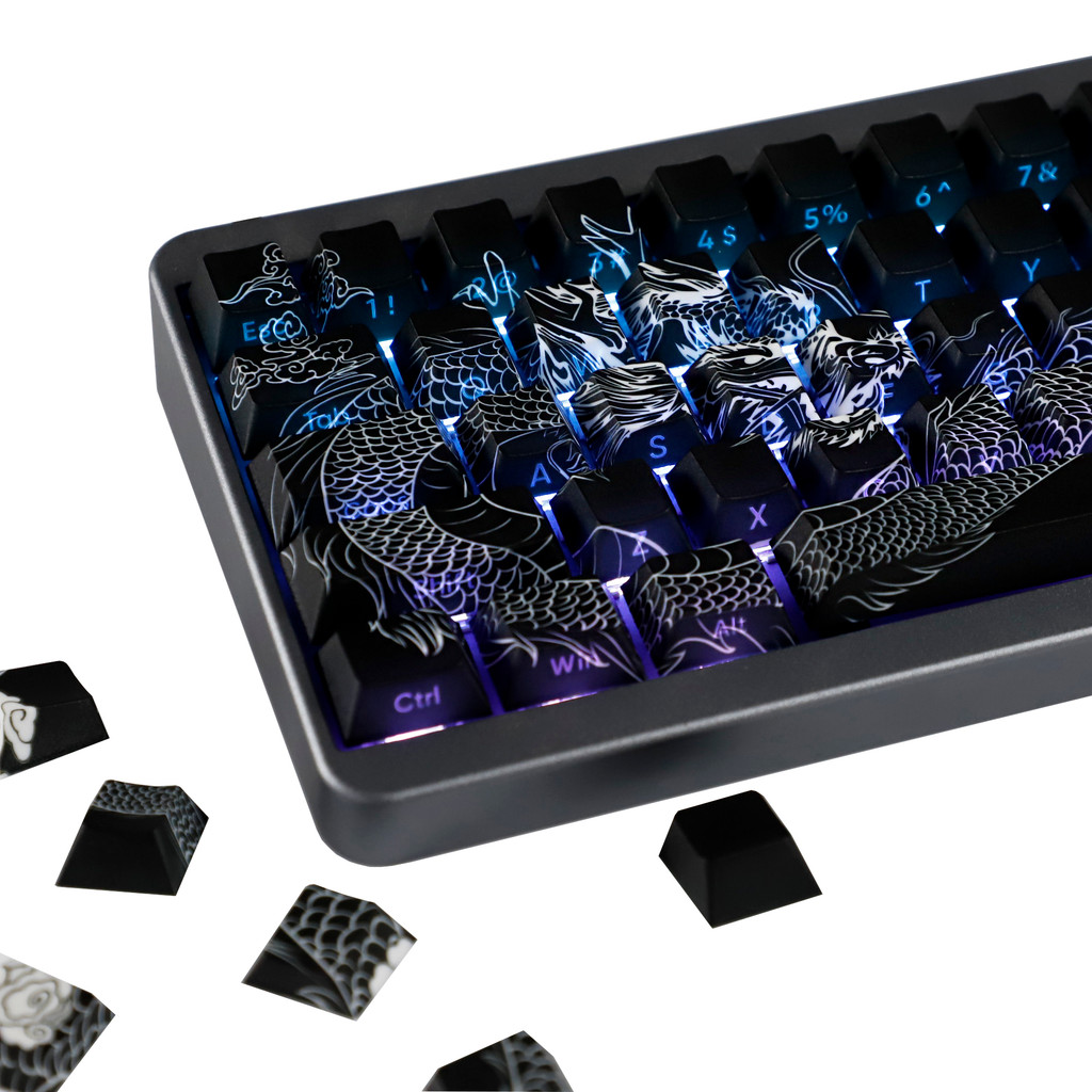 YMDK Chinese Dragon Shadow Side-lit PBT Dye Sub Cherry Profile Shine Through Keycaps for 60/61/64/68