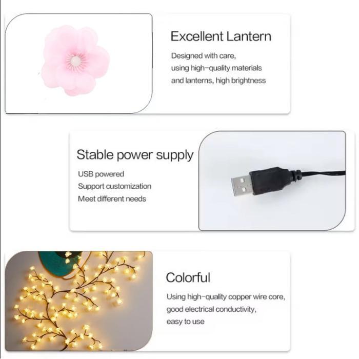 Lampu LED Model Mawar Pohon Ranting Dekorasi Dinding Lampu Ambient DIY Lampu Pohon Lampu Ruang Lampu