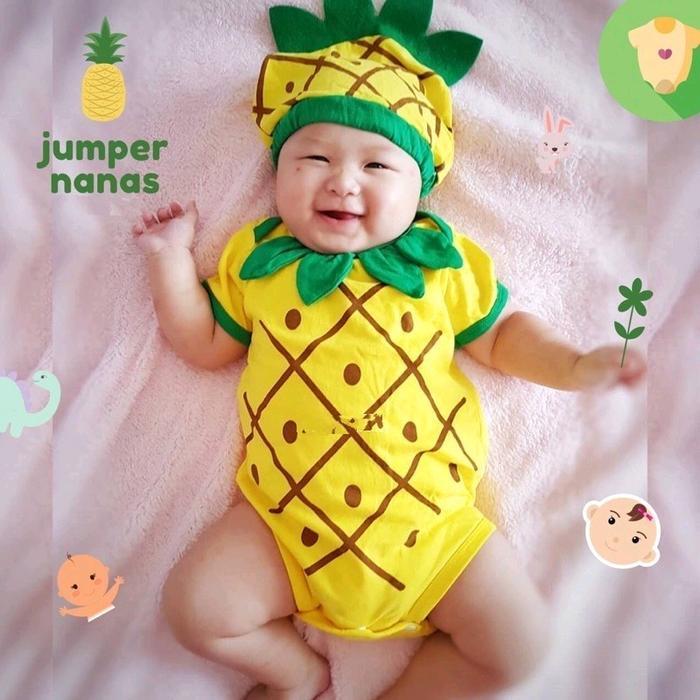 Jumper bayi motif nanas / Baju bayi lucu motif nanas / Jumpsuit nanas / Baju anak lucu / Baju anak