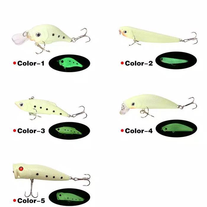 PAKET MANCING 5PCS UMPAN PANCING LENGKAP MINOW FULL GLOW IN DARK