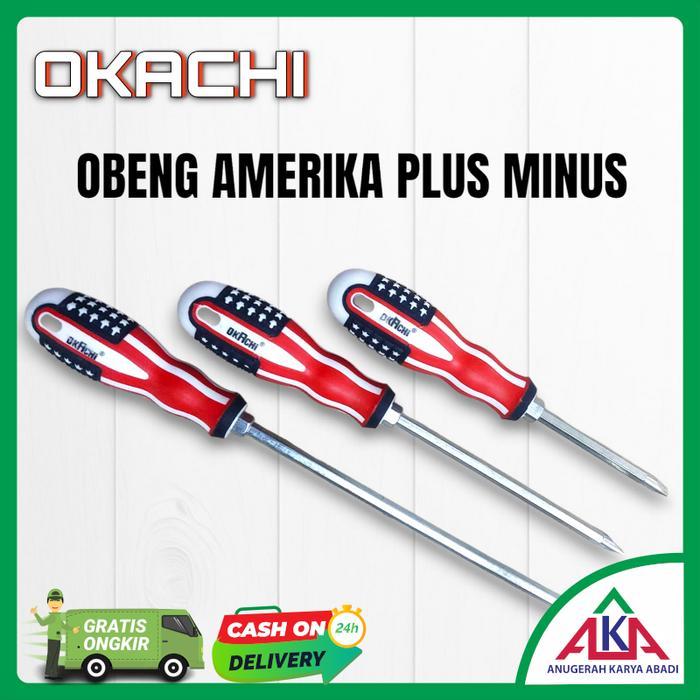 Obeng Amerika OKACHI Plus Minus Bolak Balik Pendek / Sedang / Panjang