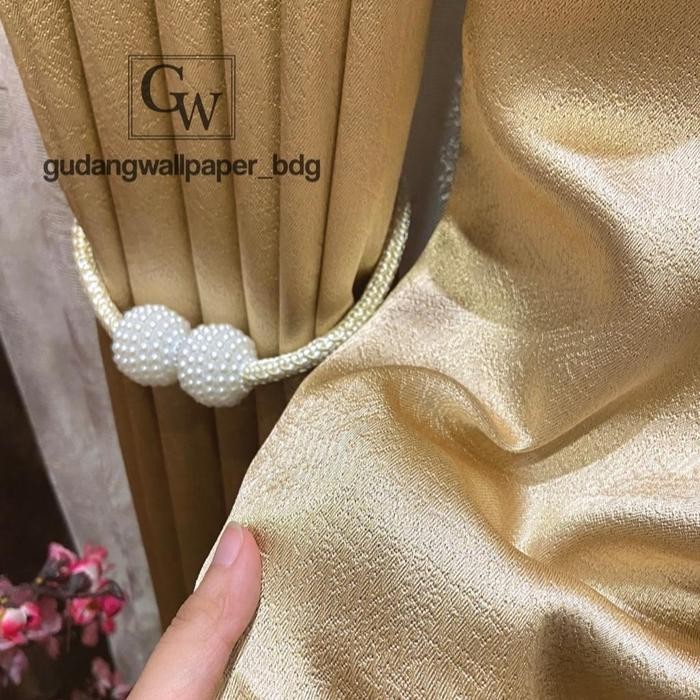 Gorden Gordyn Tirai Import Mewah Blackout Preum Motif Geometris Tebal Nimalis Rivoli Gold