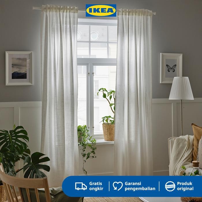 SIAPKIRIM IKEA SILVERLONN Gorden Tipis 1 Pasang Dengan Pita Pos / Putih 145x250cm Katun READY STOCK