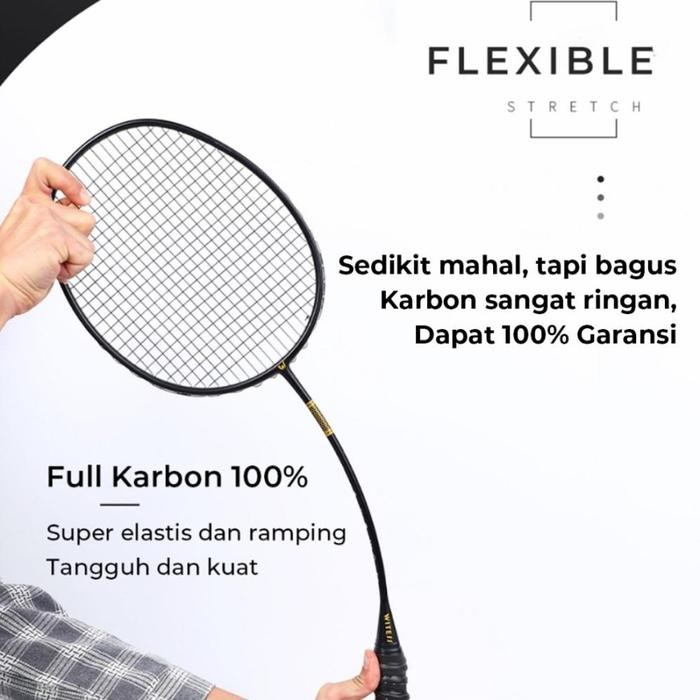 RAKET BADMINTON ANAK FULL CARBON LENTUR + TAS + GRIP DEWASA PEMULA