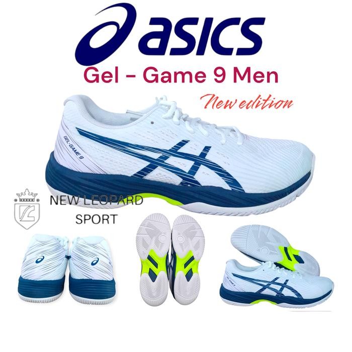 Terbaik Sepatu Asics Gel Game 9 Men / White /Mako Blue / Sepatu Tenis Original 100% Ori