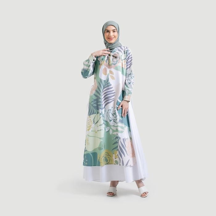 Gamis Print Aziza By Ameela.Kl Muslim Toyobo Dress Wanita Motif Katun Printing Bunga