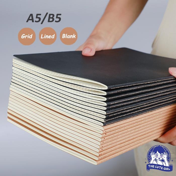 

New A5/B5 Notebook Buku 36 Lembar lined/Grid/Blank Hitam/Kraft - Stazionario
