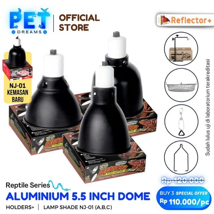 Pilihan- Aluminium Dome 5.5" Fitting Ceramic Gantung Lampu Reptil Sulcata Kura