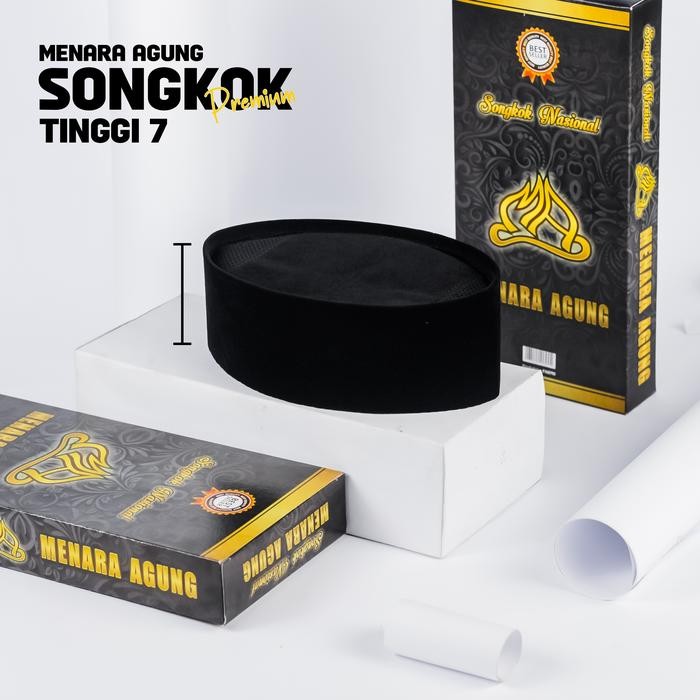 Peci Songkok Hitam Ac Tinggi Pendek 7,8 ,9 Cm Bahan Beludru Premium Ukuran Anak Dan Dewasa
