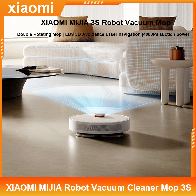 MIJIA Robot Vacuum Mop 3S Double Rotating Mop Dust Cleaner 4000PA Suction LDS Scan Avoidance Laser A