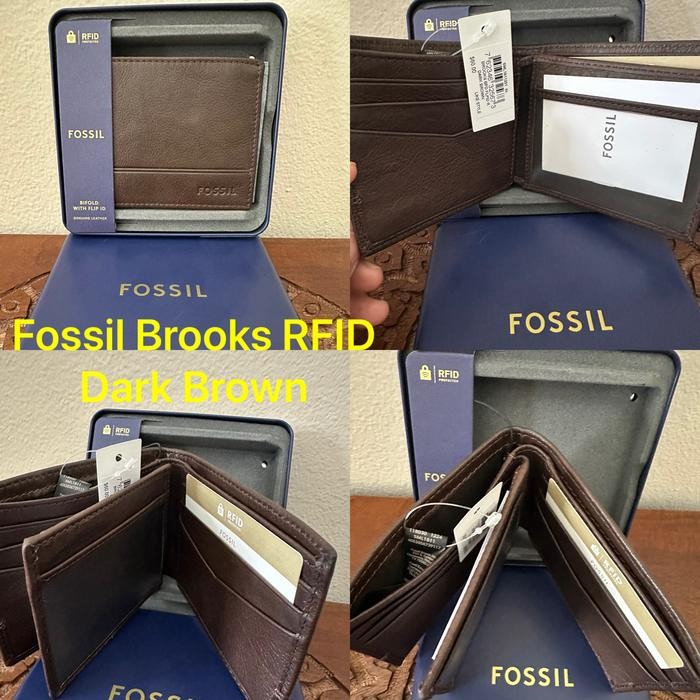 NWT Dompet Pria Fossil Brooks RFID Dark Brown with Tin Box