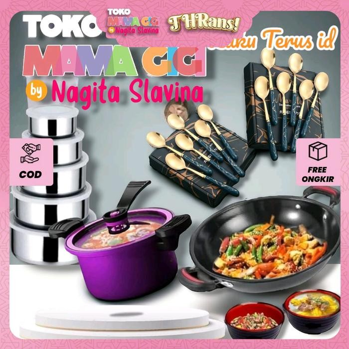 Lt 034 Toko Mama Gigi Nagita Slavina Paket Panci Presto 3.5L Wajan Enamel Rantang 5 Susun Sendok
