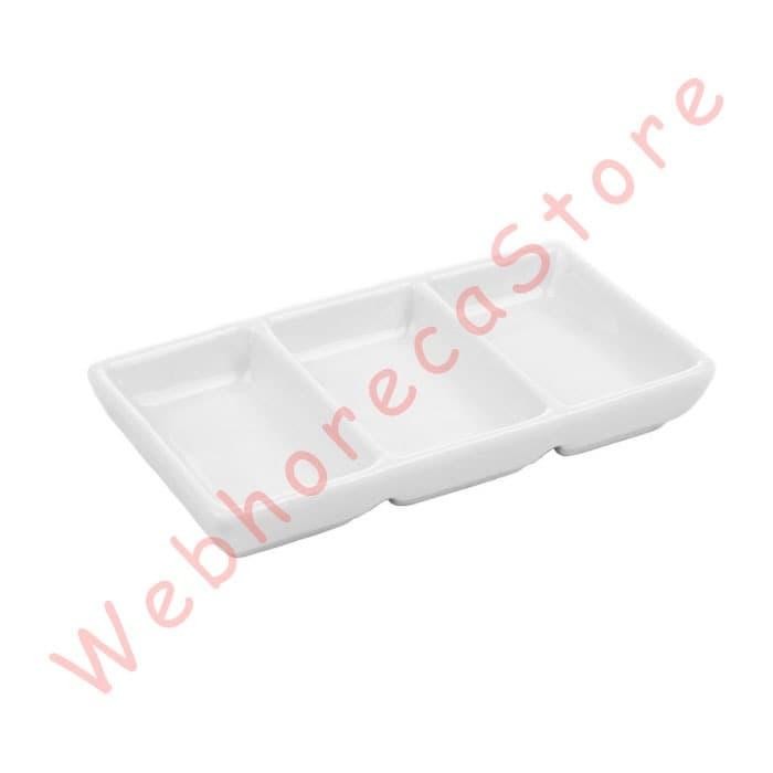 Square Sauce Dish Divided 3Compartment/ Piring Kecap Sekat3 Keramik