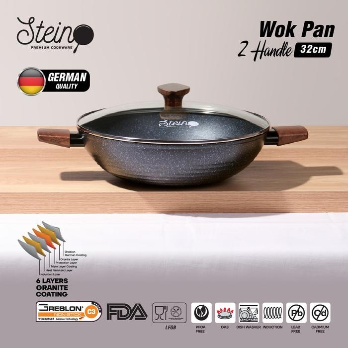 Steincookware Stein Wok 32 cm 2 Handle Onyx Kuali 32cm Granit