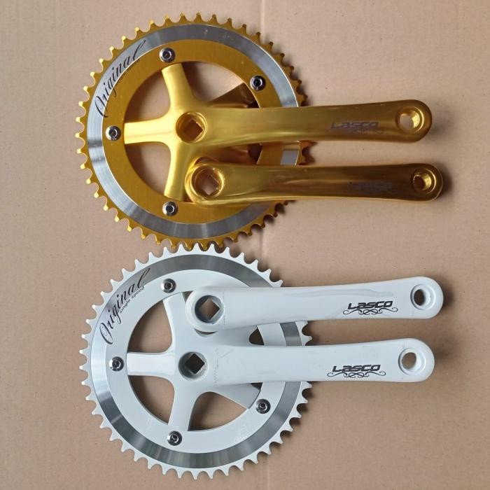 CRANK CRANKSET SEPEDA FIXIE SINGLE SPEED LASCO 46T BCD 130 ARM 165 MM