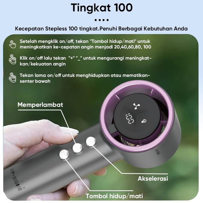 ORI UPHOME Kipas Angin Portable Mini Strong Wind 100 Gear / Kipas Senter LED Super Terang Adjustable