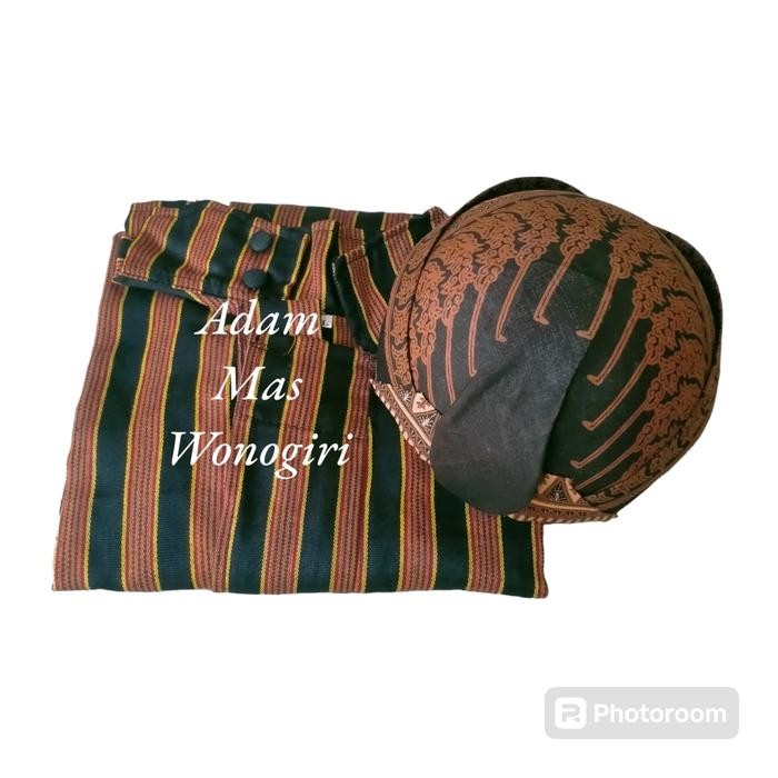 ASLI Surjan lurik pria dan blangkon motif batik solo/Baju lurik pria dewasa ajawa/Baju tradisional