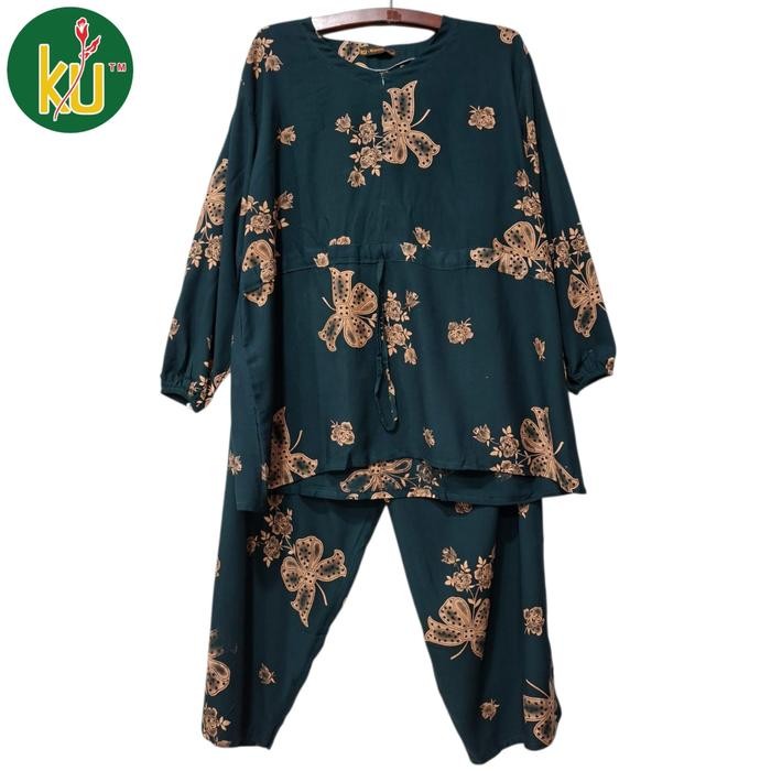 Kencana Ungu Setelan CPLP Cabut Jumbo Label Hitam Setelan Celana Panjang Motif Terbaru Rayon Adem