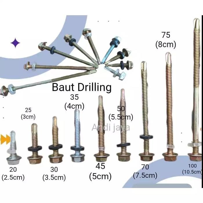 Sekrup Driling Baut Roofing Sekerup Baja Ringan Galvalum [50 biji]