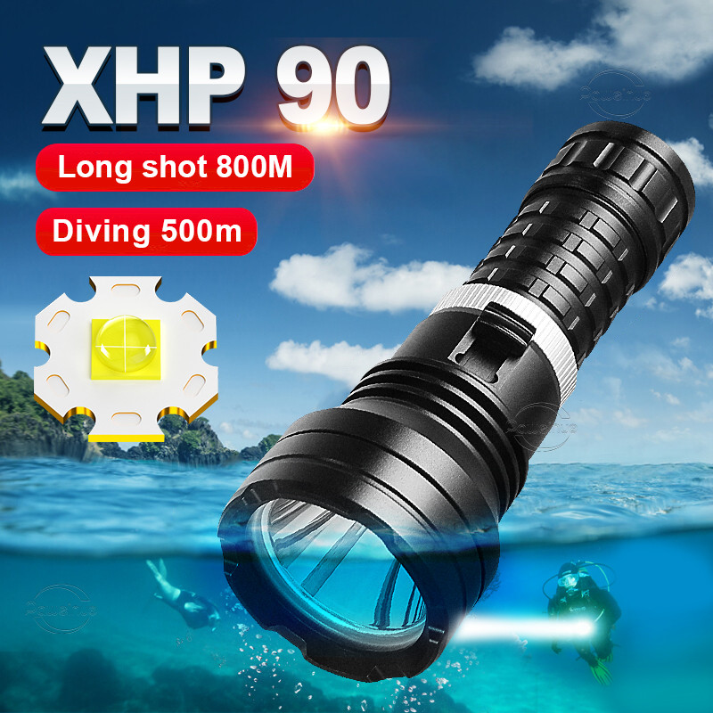 Professional Diving Flashlight XHP90 Powerful Underwater Lamp IPX8 Waterproof LED Torch High Power