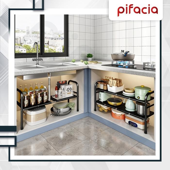 PIFACIA Rak Bawah Wastafel Susun Tempat Panci Wajan Detergen Cuci Serbaguna Rak Dapur Bumbu Makanan