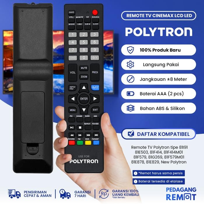 New Remot Remote TV Polytron Cinemax LCD LED 81l191 PLD 24T8511 Grade Ori