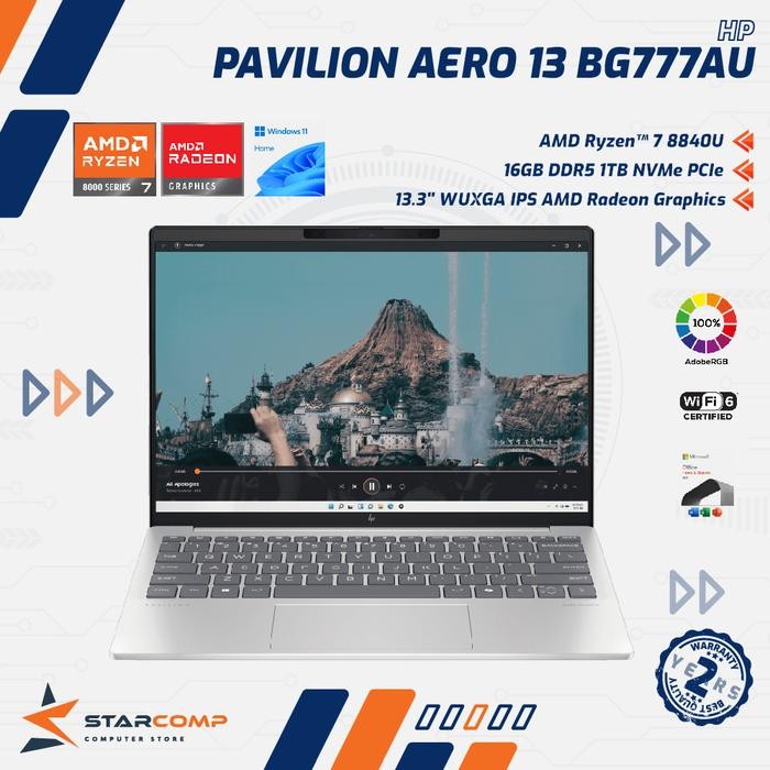HP Pavilion Aero 13 BG0777AU AMD Ryzen 7 8840U 16GB 1TB 13.3" WUXGA IPS - Silver