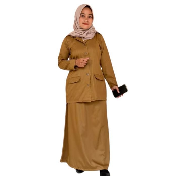 TERMURAH Seragam Khaki Pemda PNS Baju Setelan PDH Wanita Rok A Bahan Katun Toyobo Premium READY