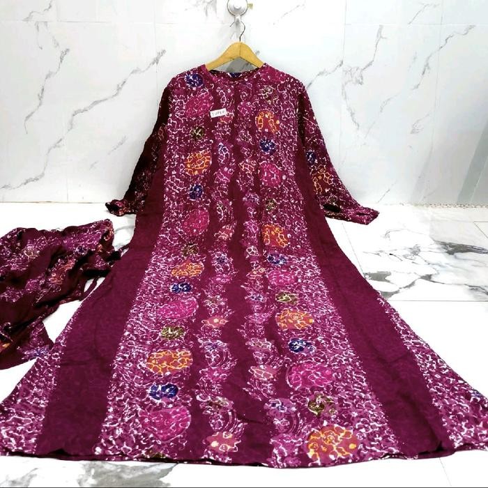 KirimCpT- Gamis Muslim Setorjoan Set Hijab Warna Ori Ld 110-120 Bahan Tuwil Premium By Munzidah