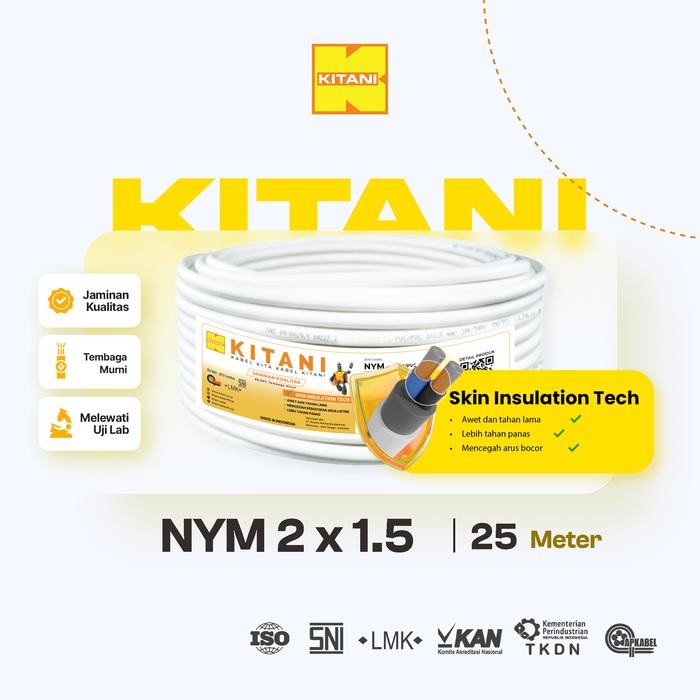 KITANI - NYM 2x1.5 mm - 25 Meter - Kabel Tembaga Kawat