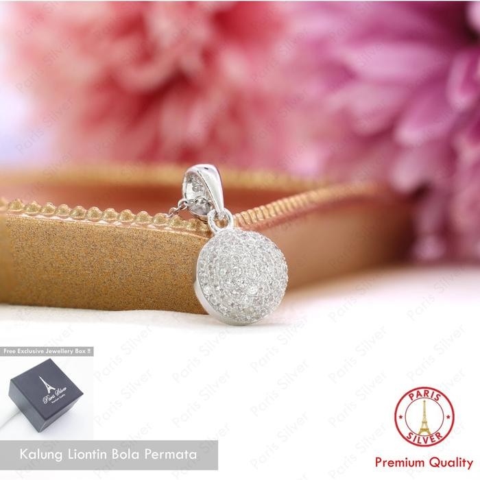 Kalung Liontin Bola Permata Perak Asli Lapis Emas Putih Silver 925 Model Cewek Korea Bandul Wanita