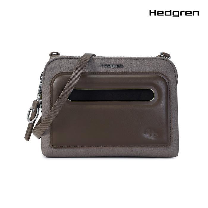 Hedgren Doppio Double Tas Selempang Pria Kompartemen Ganda Anti RFID Warna Vintage Taupe Crossover +