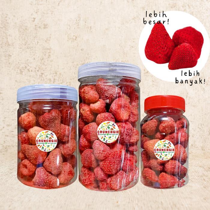 Cemilan Strawberry Kering Strawberry Korea Jumbo Freeze Dried Keripik Strawberry Renyah Snack