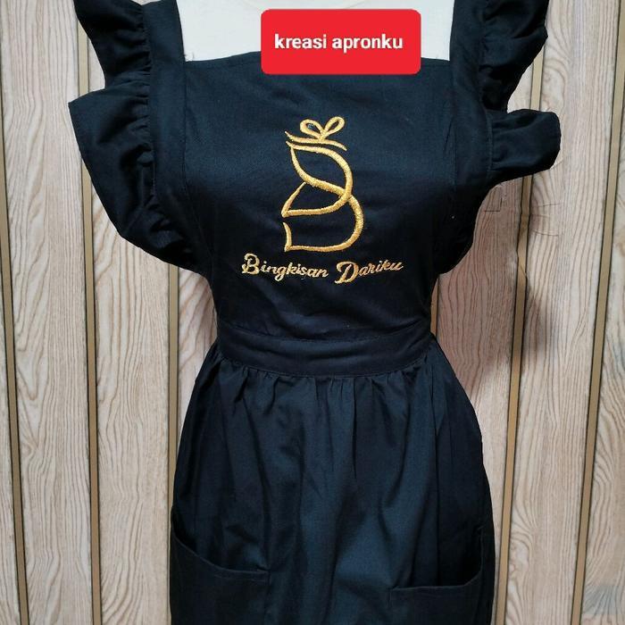 Apron Korea Style/Celemek Masak Ruffle/Apron Aesthetic Free Bordir Logo