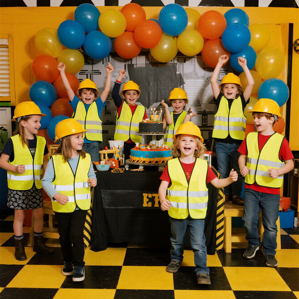 6-48Pc Construction Party Vest for Construction Hat for Construction Birthday Party Supplies Role
