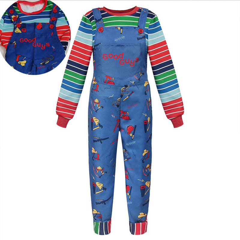 Chucky Cosplay Costume With Striped Shirt And Jumuit For Chucky Overalls Halloween Costumes