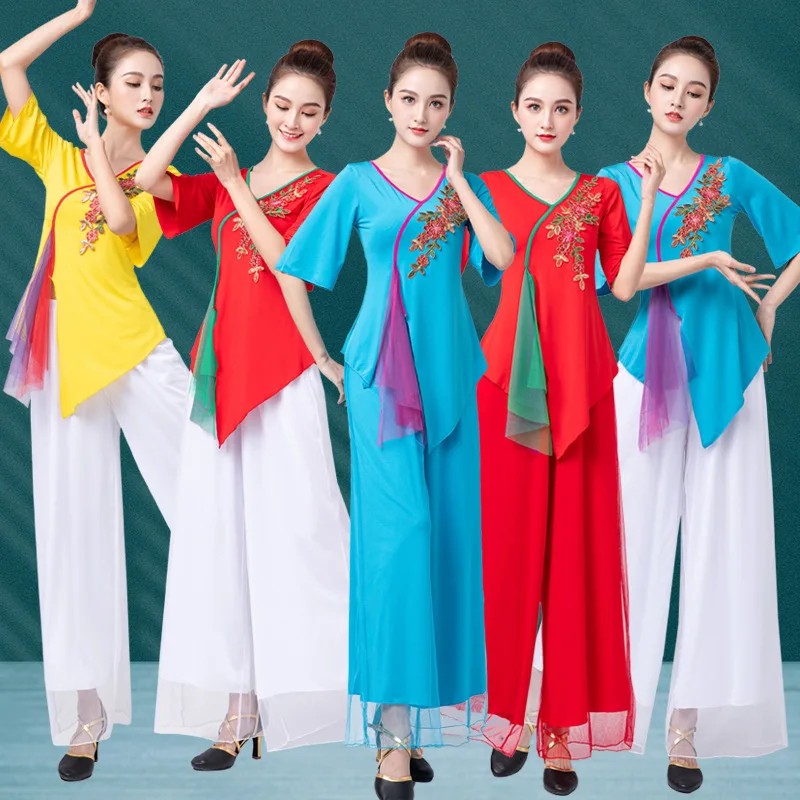 New Festive Classical Dances Chinese Fan Dance Yangko Costume Ethnic Dance Women Embroidery Square