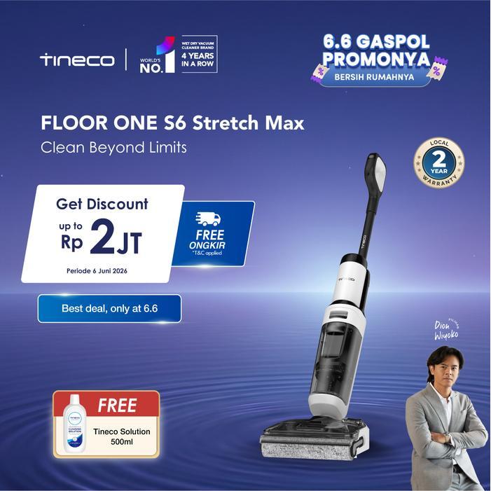 Tineco Floor One S6 Stretch Max Layflat Wet Dry Vacuum Cleaner Putih
