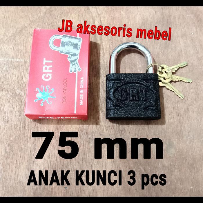 TERLARIS GEMBOK HITAM BESAR 75 mm MERK GRT / KUNCI GANTUNG GEMBOK PAGAR TOKO GUDANG READY