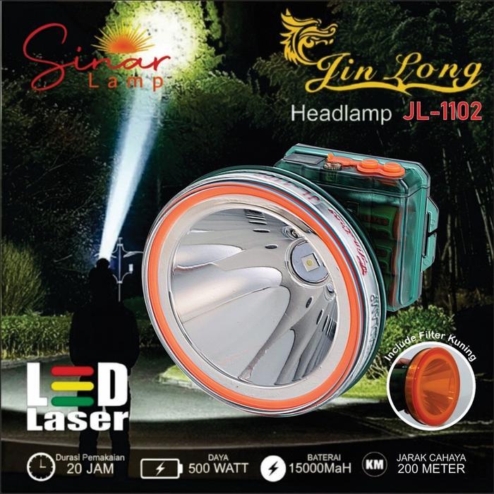 Senter Kepala / Headlamp Jinlong Jl 1102 Waterproof / Tahan Air 500 Watt Super Terang Baterai